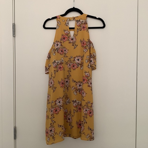 Yellow Floral Cold Shoulder Dress - Picture 4 of 4